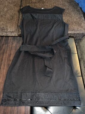 Ann Taylor Black Sleeveless Belted Mini Dress